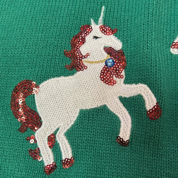 33 Degrees Girls Sequin Unicorns Ugly Christmas Sweater Tunic Candy Cane XL - Picture 8 of 14